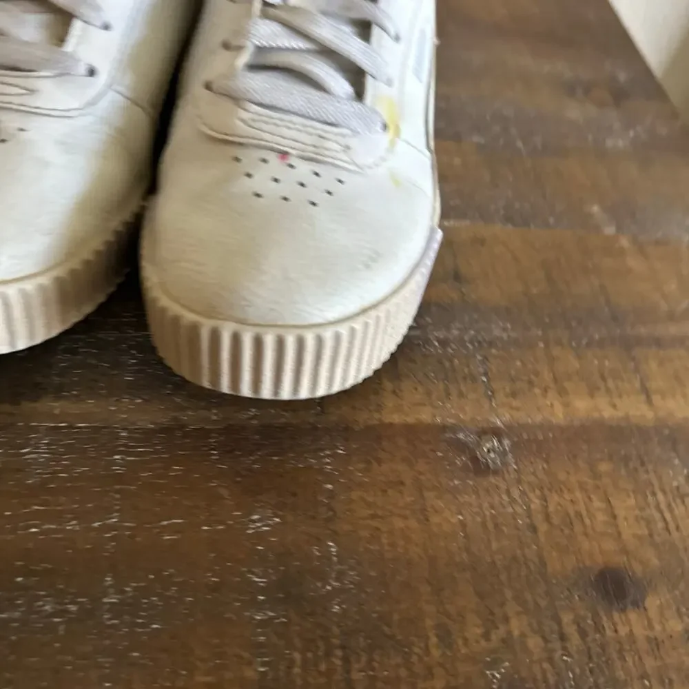 Puma White Sneakers with Rainbow Soles - Youth Size 1.5